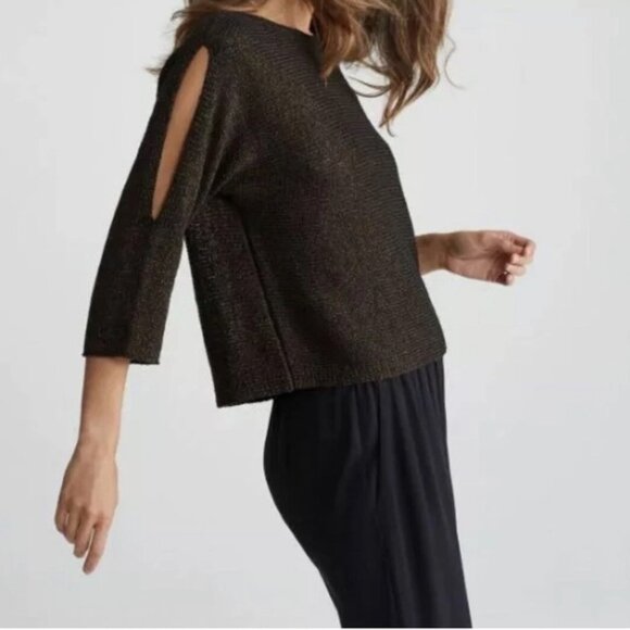 Eileen Fisher Organic Linen Blend Split-Sleeve Sweater - Picture 2 of 11